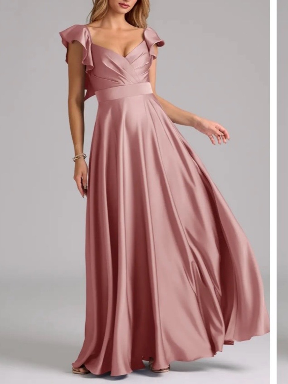 Azazie Dusty Rose Satin Maxi Dress